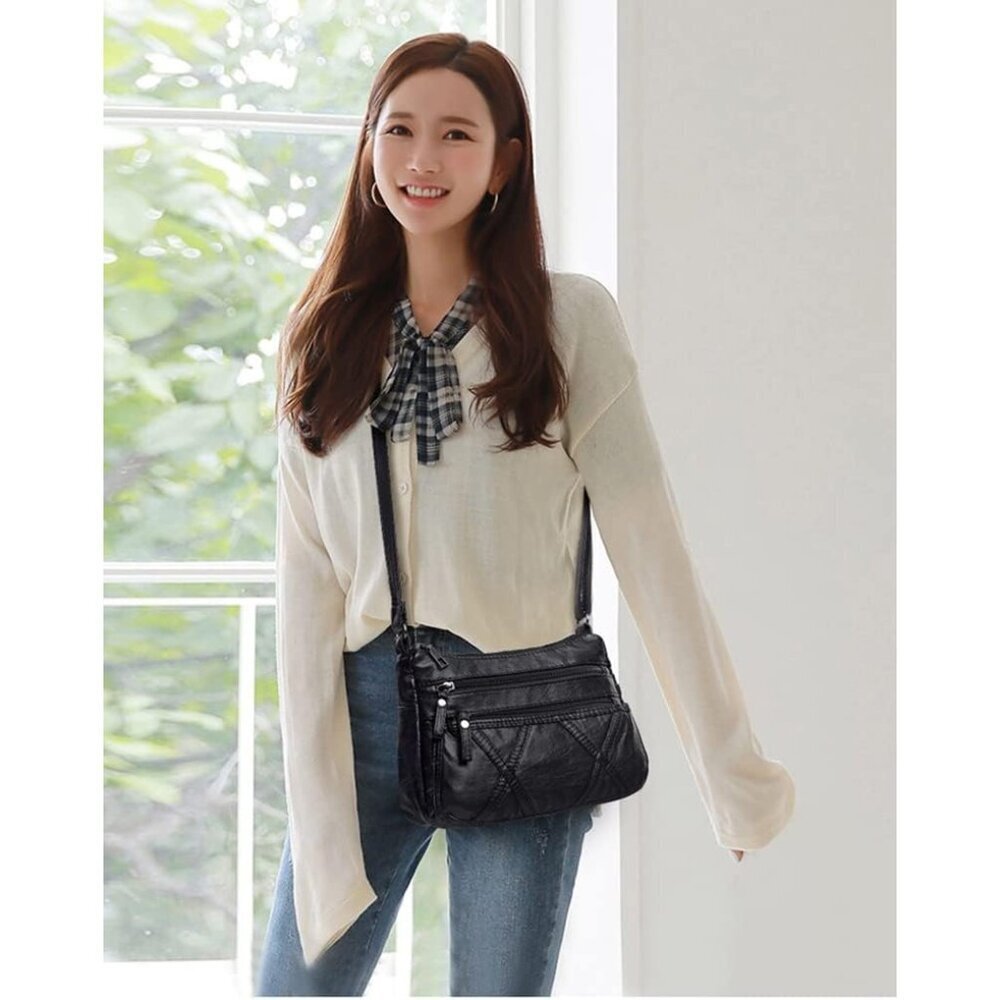 Women's Black Waterproof Messenger Casual Pu Leather Ladies Purse Shoulder Bag - Picture 2 of 9